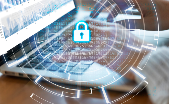 Digital padlock icon overlaying a laptop screen, symbolising the legal risks of businesses neglecting cybersecurity.